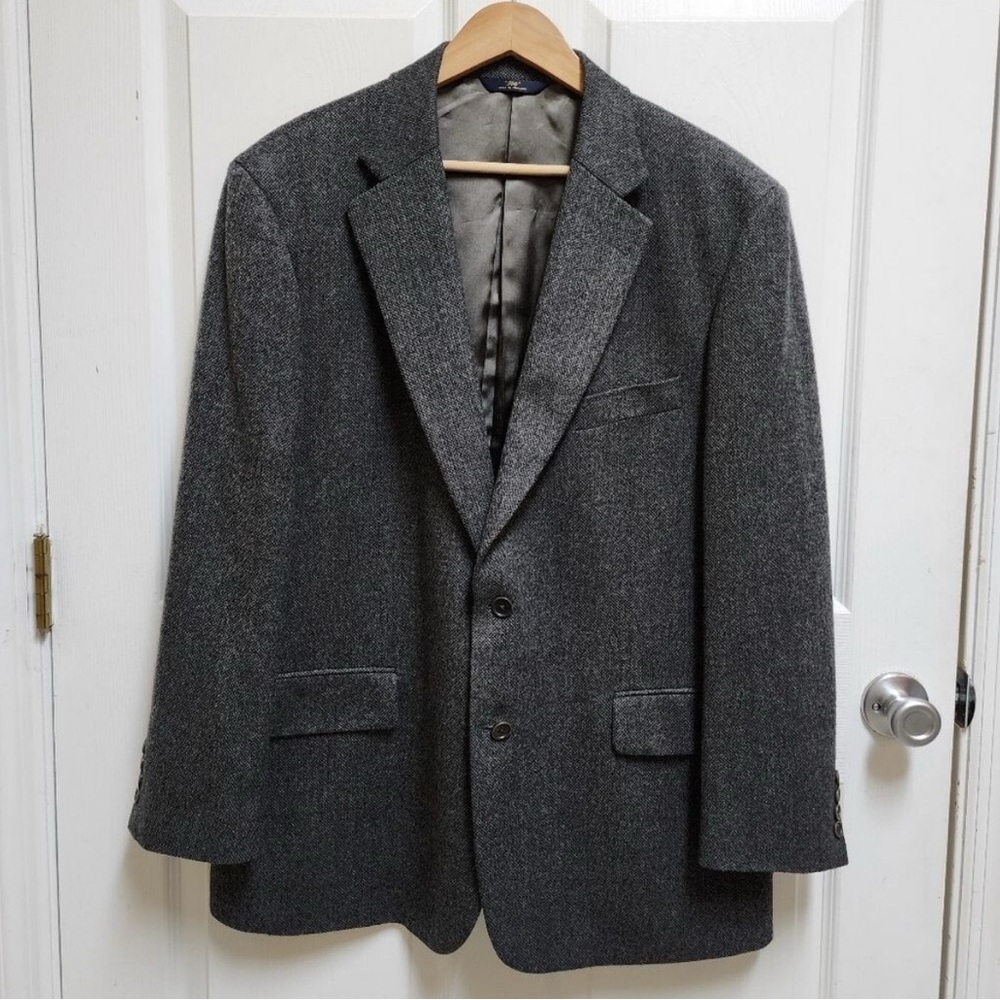 Brooks Brothers 346 Blazer Men 46R 48R Gray Wool 2 Button Vent Lined Dry Cleaned